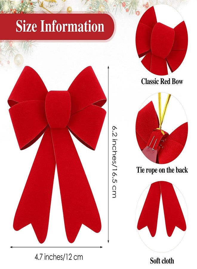 MCEAST 20 Pieces Red Christmas Bows 6.2 x 4.7 Inches Holiday Tree Bows Xmas Wreath Bows for Hanging and Decorating Doors Christmas Trees Weddings Parties - Image 2